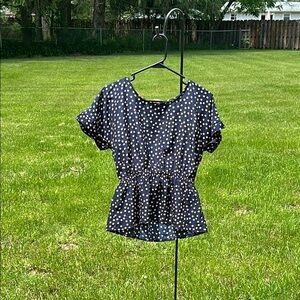 Annabella by Francesca’s Navy & White Polka Dot Peplum Blouse Women's Small NWT